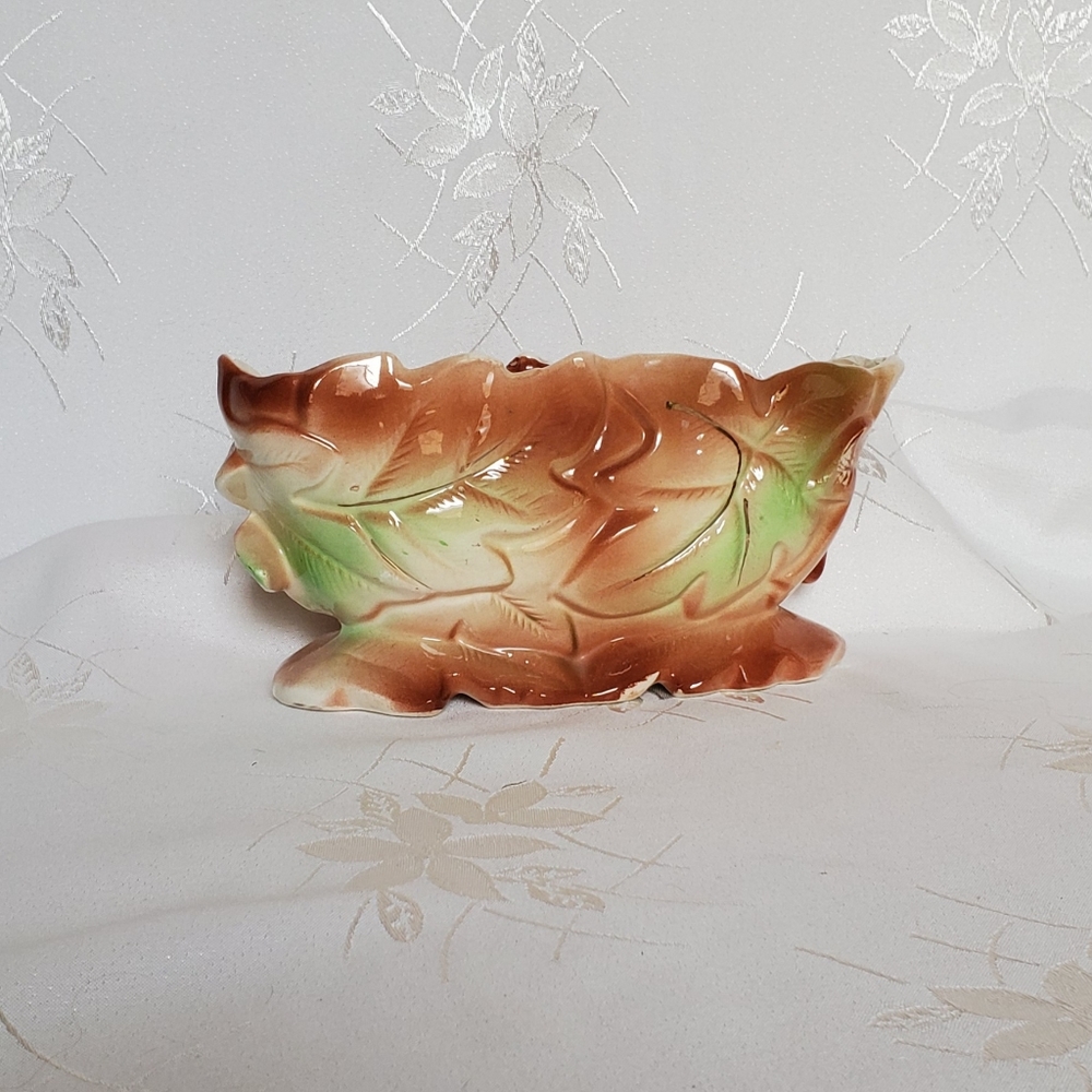 Vintage Autumn Leaves Cookie Candie Bowl Glazed Ceramic Rare Japan Home Decor - Picture 4 of 12